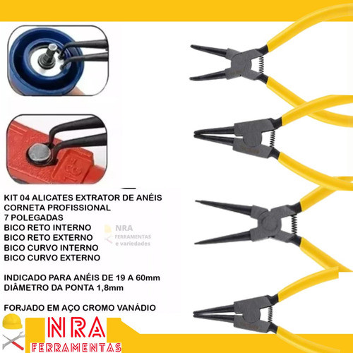 Kit Alicate Tirar Abrir Aneis 4 Peças 7 Saca Anel Elastico 1
