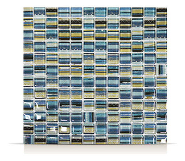 Malla 30x30 Mosaico Lineas Azules Vidrio Piu 0