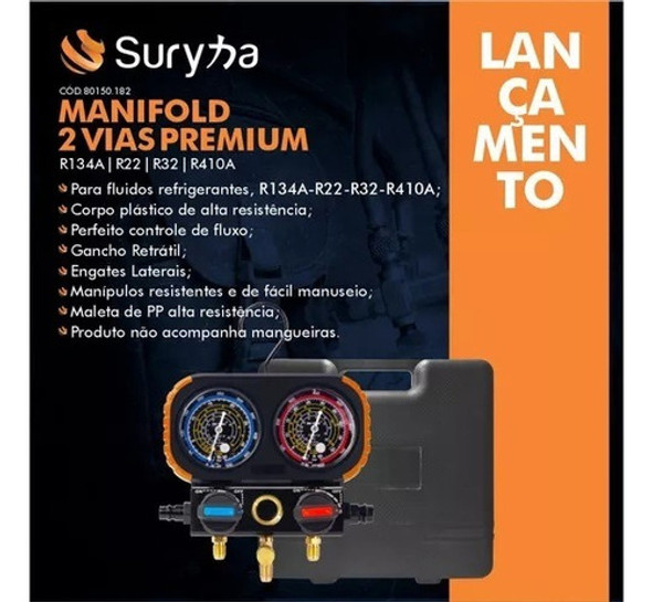 Manifold  Suryha 2 Vias Premium R134a/r22/r32/r410a 1