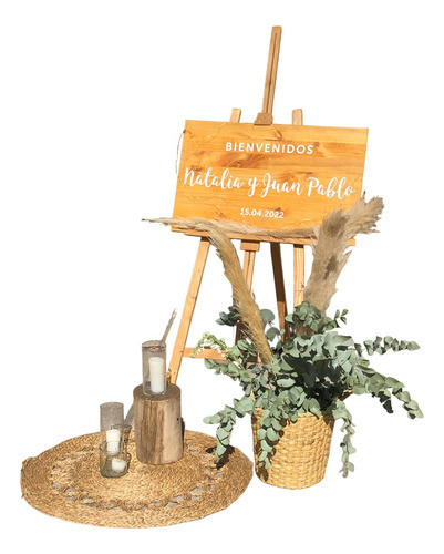 Combo Ambientación Eventos Base Cartel Bienvenida Boda 15 0