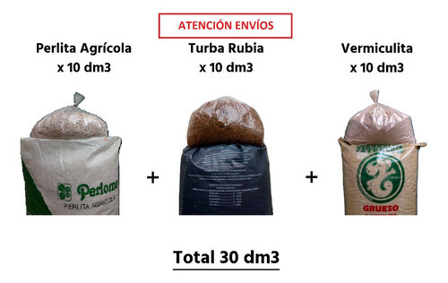 Perlita Agrícola 10dm3 + Turba 10dm3 + Vermiculita 10dm3 1