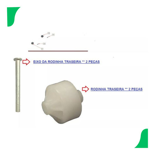 2 Pés Traseiros Rodinha + Eixo Refrigerador Brastemp Consul 1