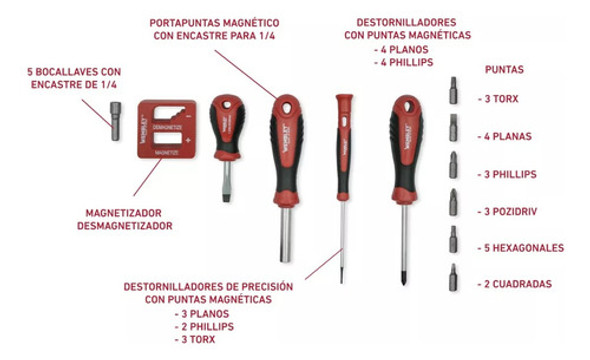 Set Destornilladores Puntas Tubos Magnetizador Wembley 43 Pz 1