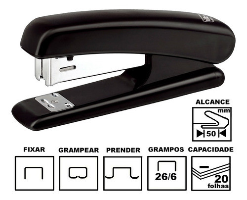 Grampeador Tilibra G102 Preto Plástico 12 Cm 26/6 20 Folha 0