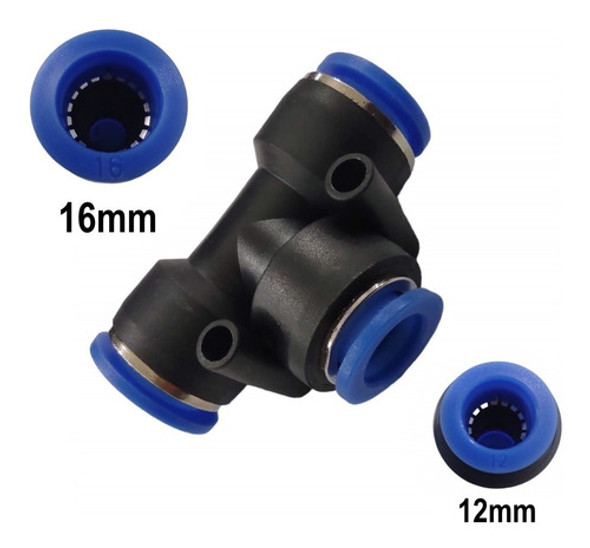 02 Conexao Pneumatica Em T Reducao Lateral 16mm Central 12mm 0