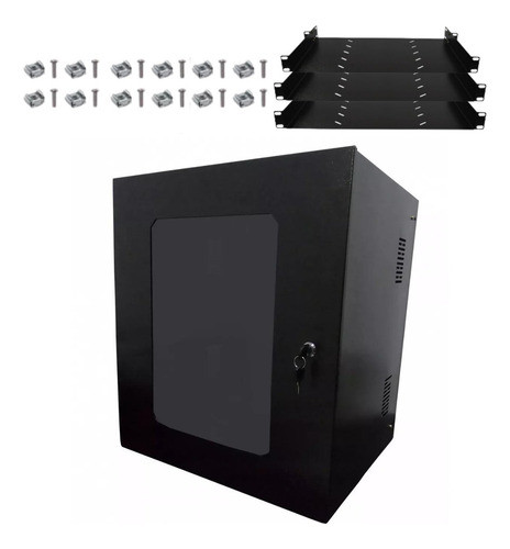 Mini Rack 12u X 400mm 19 Pol Com 3 Bandeja 0