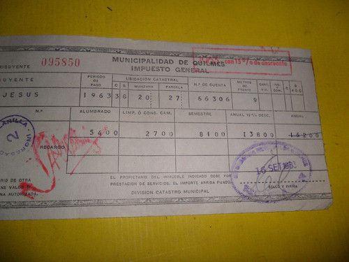 Antiguo Recibo Quilmes  1963 Sello Sellado Documento 0