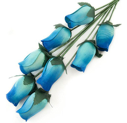 Rosas Artificiales De Madera 8 Pimpollo Cerrado Blue Tips 0