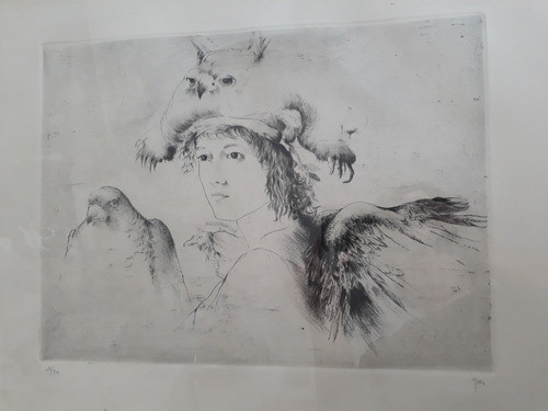 Nori Gravura Anjo E Pássaros 59x44cm Veja10fotos Sem Moldura 0