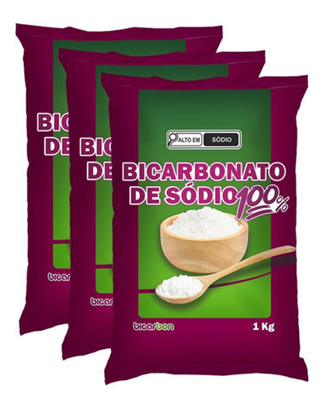 Kit 3x: Bicarbonato De Sódio Bicarbon 1kg 0 Kit 3x: Bicarbonato De Sódio Bicarbon 1kg 0