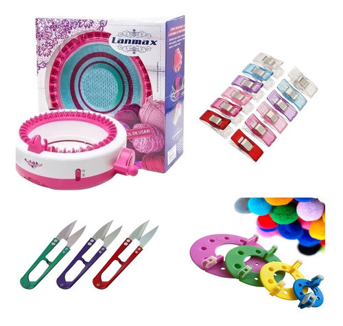 Maquina Tear Fazer Tricô Lã Manual + 3 Linhas + Kit Pompom 0