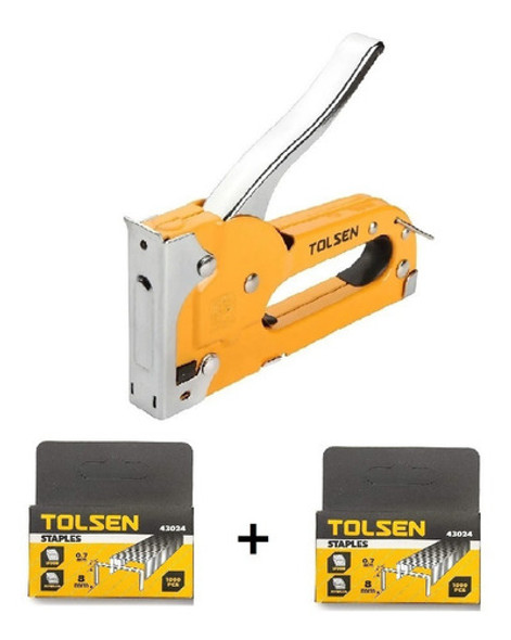 Kit Engrapadora Profesional Tolsen + 2 Cajas Grapas 6 Y 8 Mm 0