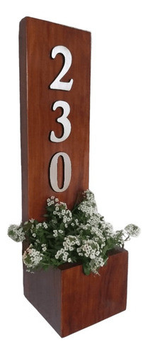 Cartel Placa Domicilio 3 Numeros Madera Y Planta Frente Casa 0