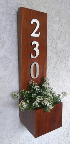 Cartel Placa Domicilio 3 Numeros Madera Y Planta Frente Casa 1