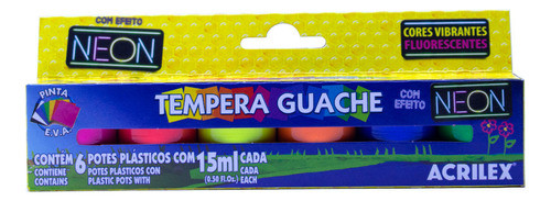 Tempera Escolar Guache Acrilex - Colores Neon X 6u En Set 0