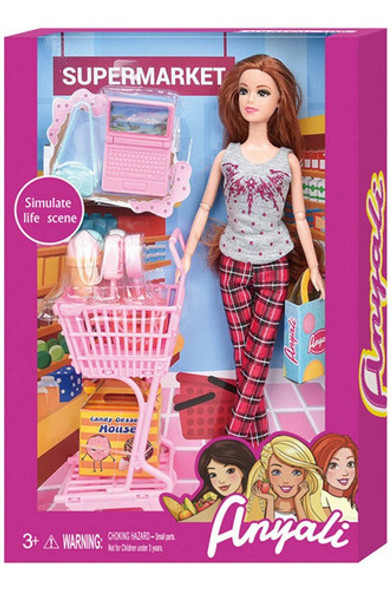 Muñeca Articulada Con Set De Supermercado 13 Piezas 0