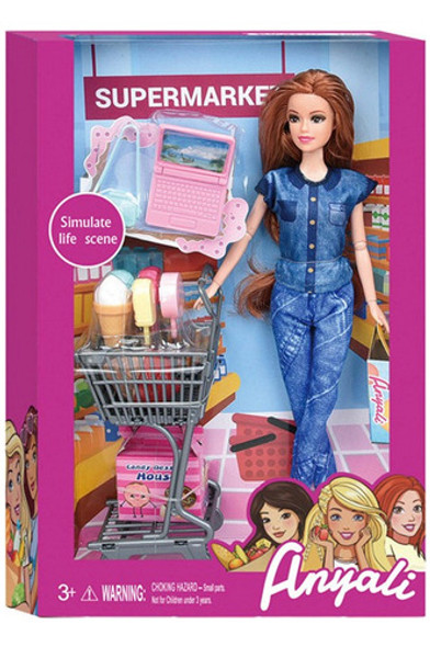Muñeca Articulada Con Set De Supermercado 13 Piezas 1