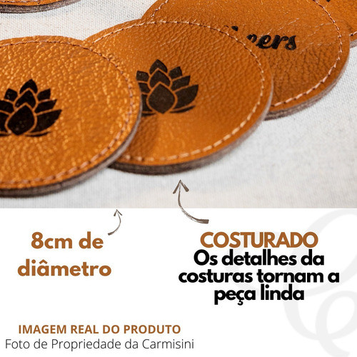 Bolacha Porta Copo Descanso Mesa Em Couro Kit Com 6 Pçs 1