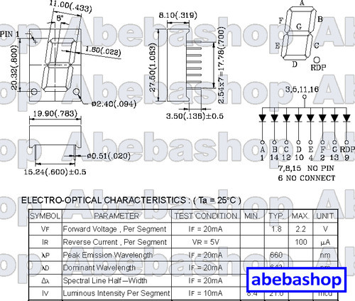 Display 7 Segmentos Ac Rojo 0.8 Pulgadas = 21mcd-p 1