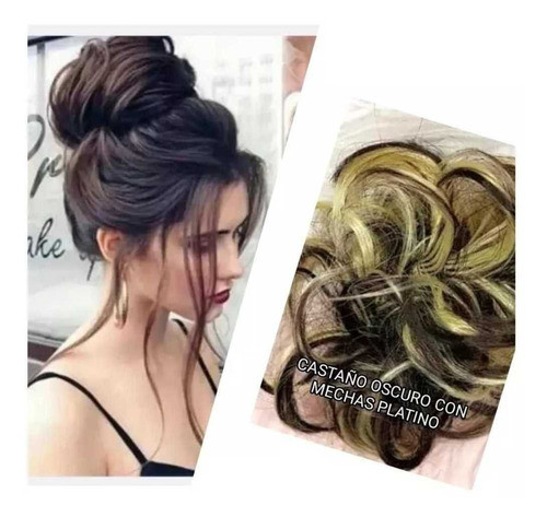 Rodete Dona De Cabello Sintético  Castaño Oscuro Con Mechas 0