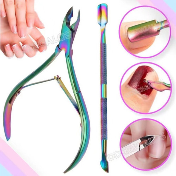 Kit Alicate Corta Cutícula+repujador De Cutícula Tornasolado 1
