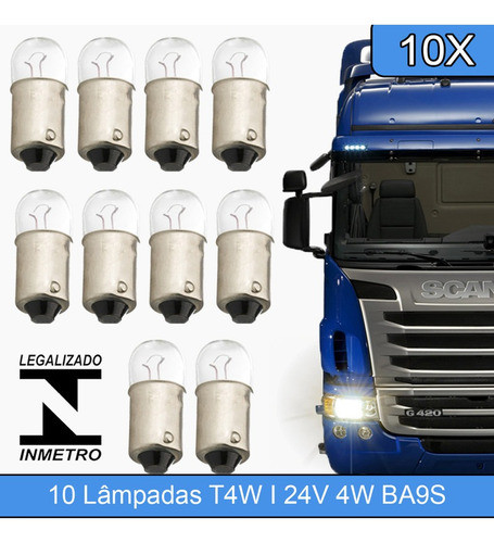 Caixa Com 10 Lâmpadas Automotivas T4w 24v 4w Ba9s Caminhão - 1