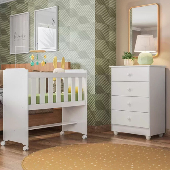 Quarto De Bebê 100% Mdf Com Mini Berço E Cômoda Soft Life 0