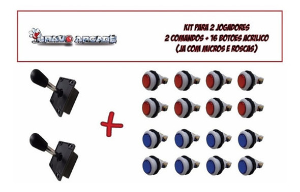 Kit Arcade 2 Players Fliperama 16 Botões Acrilico Bartop 0