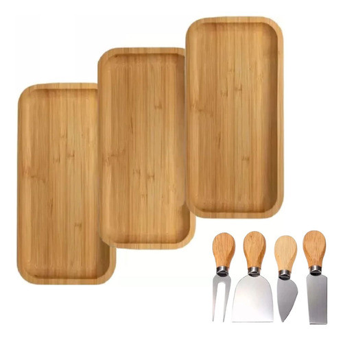 Jogo 3 Bandejas Bambu Decor Café + Kit P/ Queijo E Churrasco 0