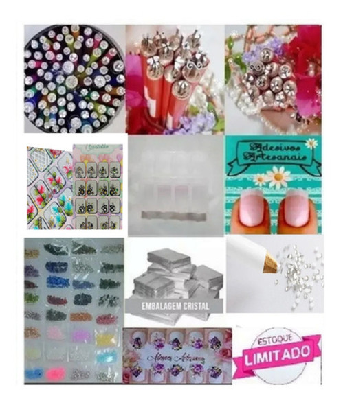 Kit Iniciante + 10 Carimbos Unhas Artesanais Adesivos Cartão 0