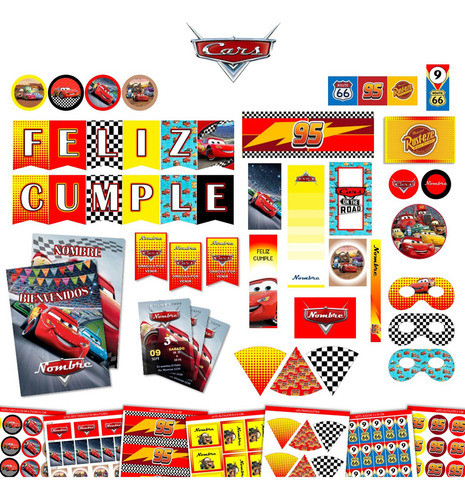 Kit Imprimible Cumple + Candy Editable - Cars 0