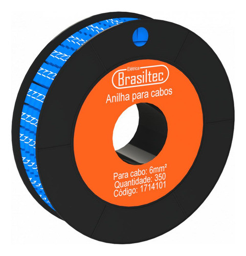 Anilha Letra N Cor Azul Para Cabo 6mm² Rolo Com 350 Numeros 0