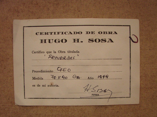 Hugo Sosa / Tango / 70 X 90 / Oleo / Certificado # 1390 1