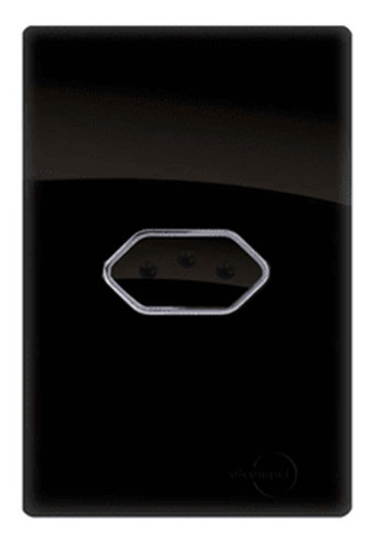 Tomada Única 10a Horizontal Preto Brilhante Com Cromado 0