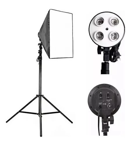 Kit 2 Soft Box Soquete E27 Quadruplo 50 X 70 + 2 Tripés 2m 1