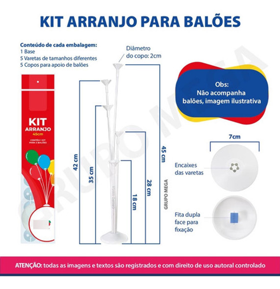 Kit 10 Suportes Mesa Porta Pega Balão 45cm Varetas C/ Base 1