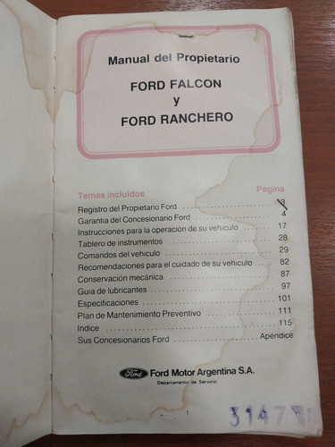 Manual Ford Falcon Y Ranchero Original 1