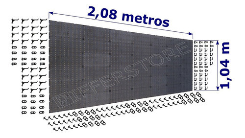 Painel P/ Ferramentas 2,08x1,04 Plástico Preto C 168 Ganchos 1