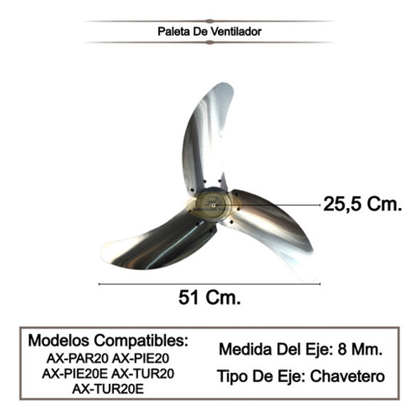 Paleta De Ventilador Axel 20 Pulgadas Ax-pie20 Original 1 Paleta De Ventilador Axel 20 Pulgadas Ax-pie20 Original 1