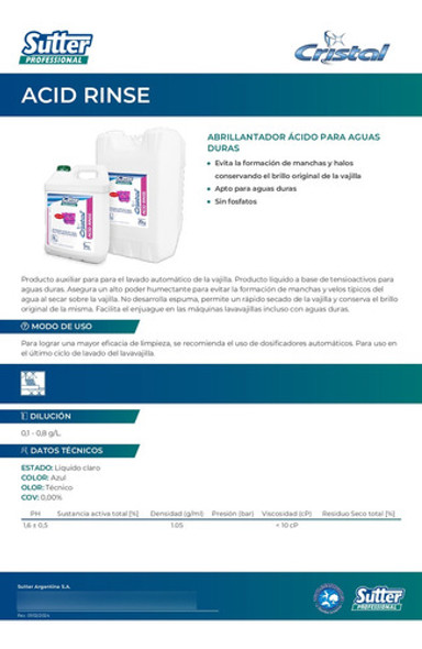 Abrillantador Acido  De Vajilla- Acid Rinse Sutter 5lts Occ 1 Abrillantador Acido  De Vajilla- Acid Rinse Sutter 5lts Occ 1