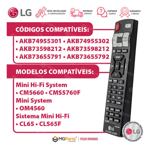 Controle Remoto Mini System Hi-fi LG Cl65 Cls65f Original 1