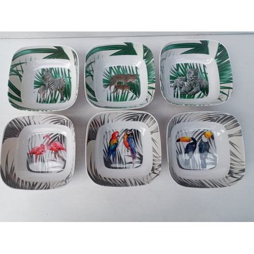 Set X6 Bowls Cuadrados Melamina 15,5x15,5cm Diseño Animales 1