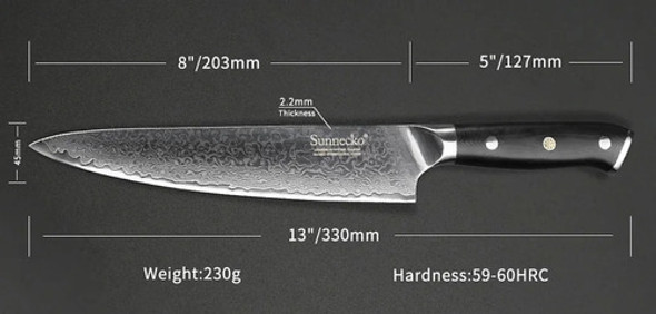 Cuchillo Chef 8'' Acero Vg-10 Japonés Damasco 73 Capas 1 Cuchillo Chef 8'' Acero Vg-10 Japonés Damasco 73 Capas 1