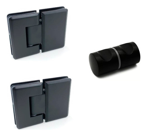 Kit De 2 Bisagras Y 1 Tirador Negro Mampara Baño 0