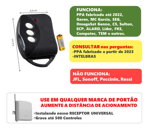 (20unid)  Controle Ecp Key 433mhz Portão Garen, Ppa, Alarme 1