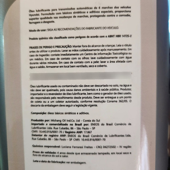 Fluido/oleo Cambio Autom Atf 6 Marchas - Hyundai Hb20 2021 1