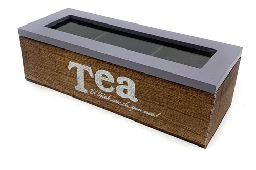 Caja De Té De Madera Y Vidrio, 3 Reparticiones 0