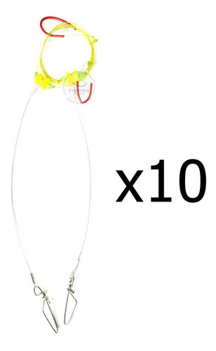 X10 Linea De Pesca Rio Fondo Con 2 Leader Acero Dorado Taru 0