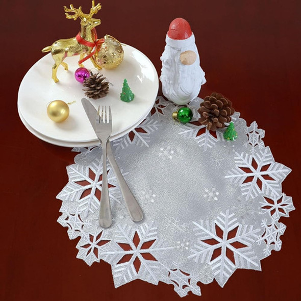 Simhomsen Juego De 4 Copos De Nieve Bordados Redondo Doily, 1 Simhomsen Juego De 4 Copos De Nieve Bordados Redondo Doily, 1