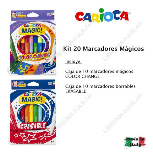 Kit 20 Marcadores Carioca Magicos Borrables Cambia Color 1